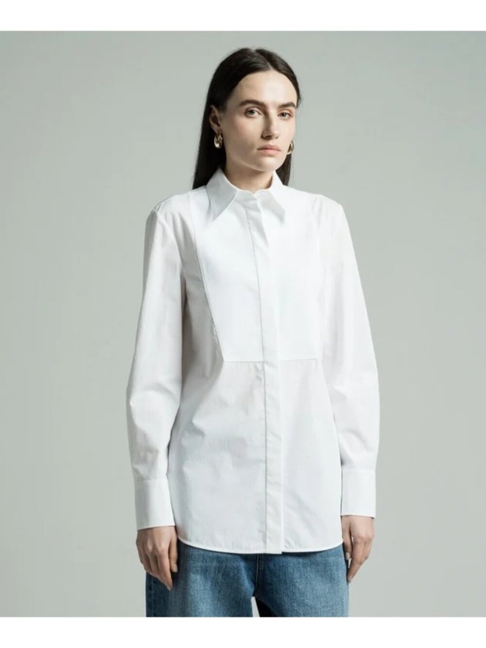 NWT $1986  Valentino Panelled Design Cotton Straight Cut Shirt White Size US 4